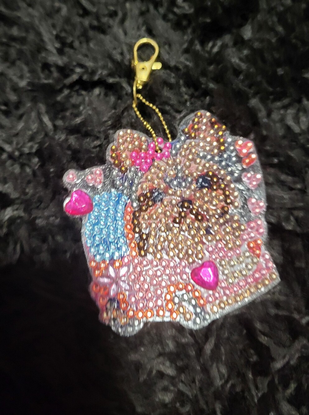 Rhinestone Puppy Pendant Necklace - Pink, Blue, Gold Accents - Picture 2 of 4